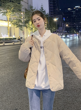 菱格轻薄羽绒服女短款2022年冬季新款保暖内胆薄款小个子无领外套