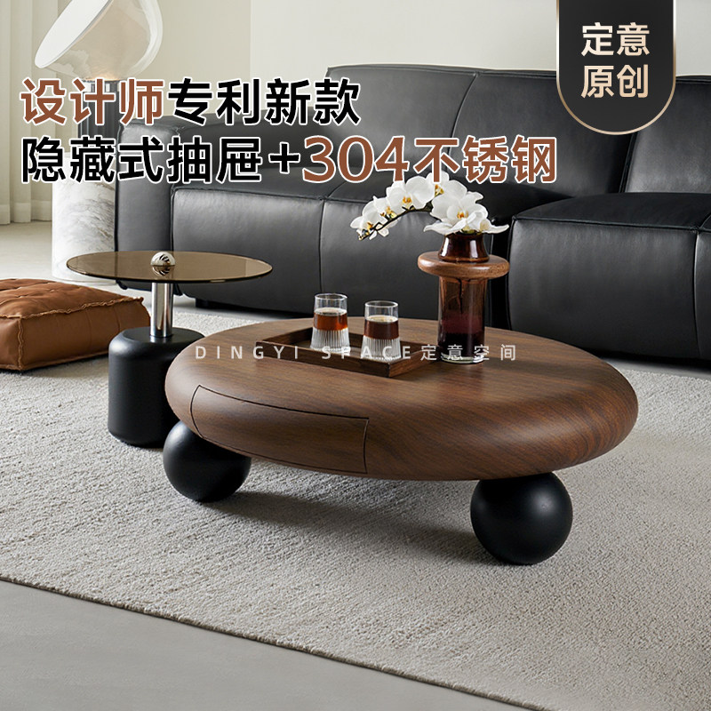中古风高级感圆形储物茶几图片