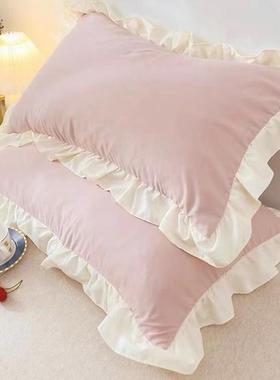 公主风枕头套磨毛枕套一对装韩版新款学生花边单只枕头皮4874