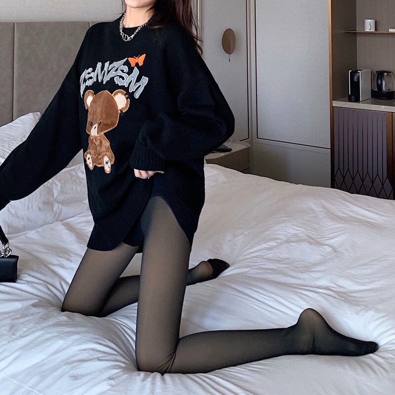加绒保暖黑丝连裤袜士秋冬假透肉高腰弹力打底连脚袜裤