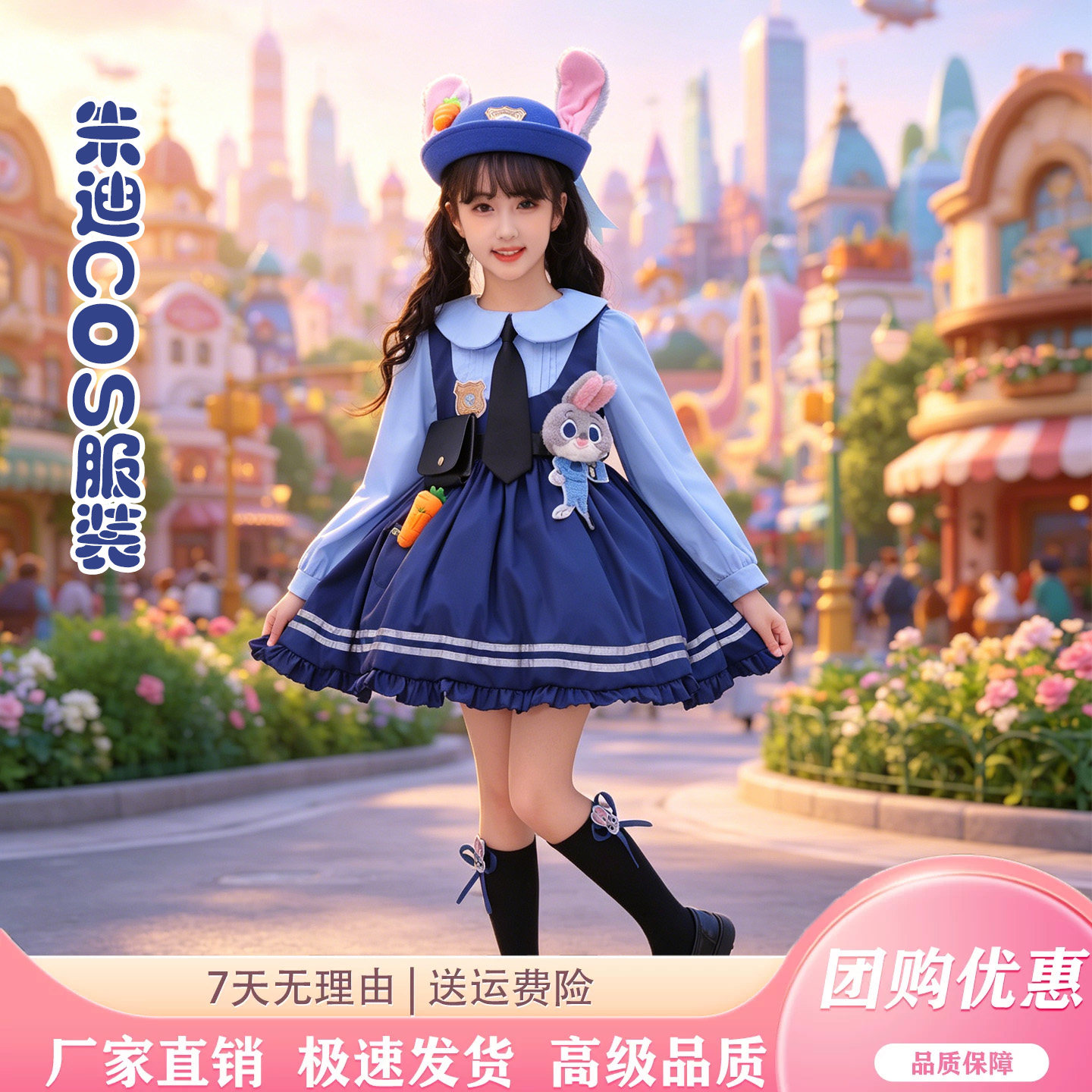 朱迪兔子警官cos服儿童公主裙套装洛丽塔演出服女童帽子连衣裙