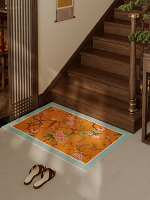 栖鸟园新中式轻奢高级感入户地垫进门口防滑脚垫踩皮革地毯可裁剪