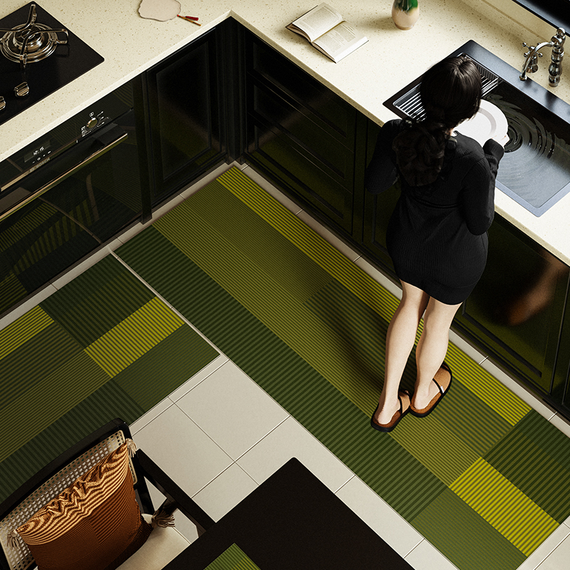 间青现代中式厨房地垫简约高级感长条形矽藻泥吸水速干 干防滑地