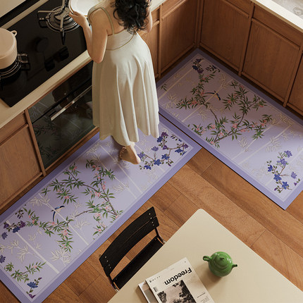 映春新中式国风厨房地垫7字型转角用吸油防滑垫硅藻泥高级感地毯