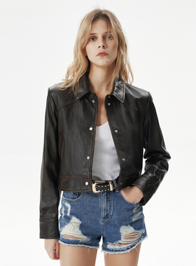 IRO NIGHT 2025年冬季短款做旧机车帅气羊皮皮衣WP137DEMET24S