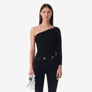 IRO NIGHT 2025年夏季镂空褶皱优雅单肩斜肩长袖T恤WP16KELCY24S