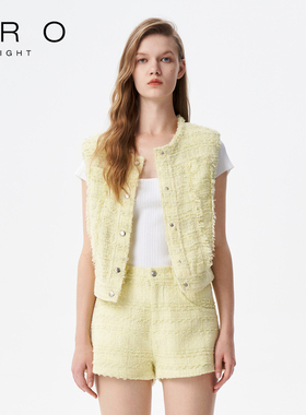 IRO NIGHT 2026年春季直筒粗花呢俏皮无袖短款马甲IWF342B00500