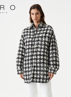 IRO NIGHT 2025年冬季经典黑白格子中长款衬衫WM100PARVATI22W