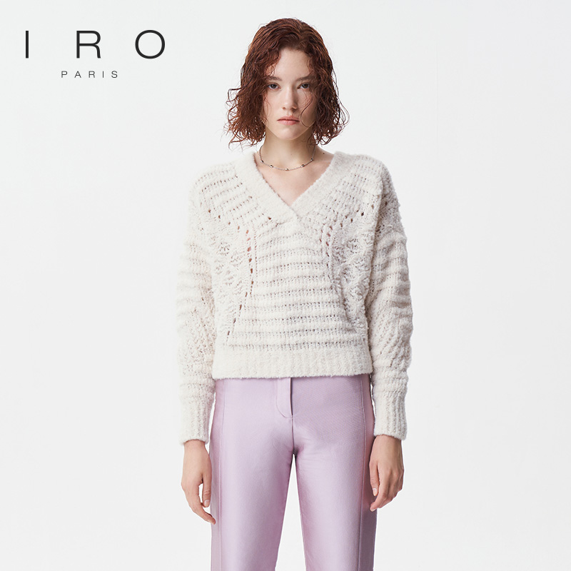 IRO气质V领条纹针织短款上衣