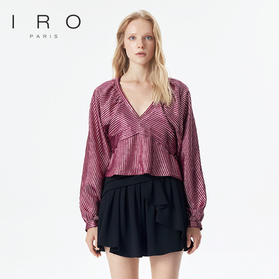 IRO直筒V领套头条纹长袖衬衫