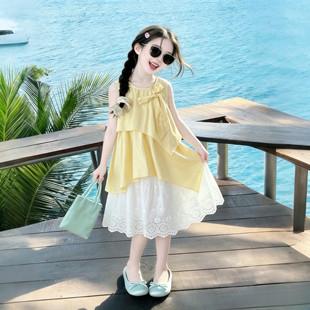 2026新款女童裙子夏季儿童时髦洋气夏装大童女孩韩系不规则连衣裙