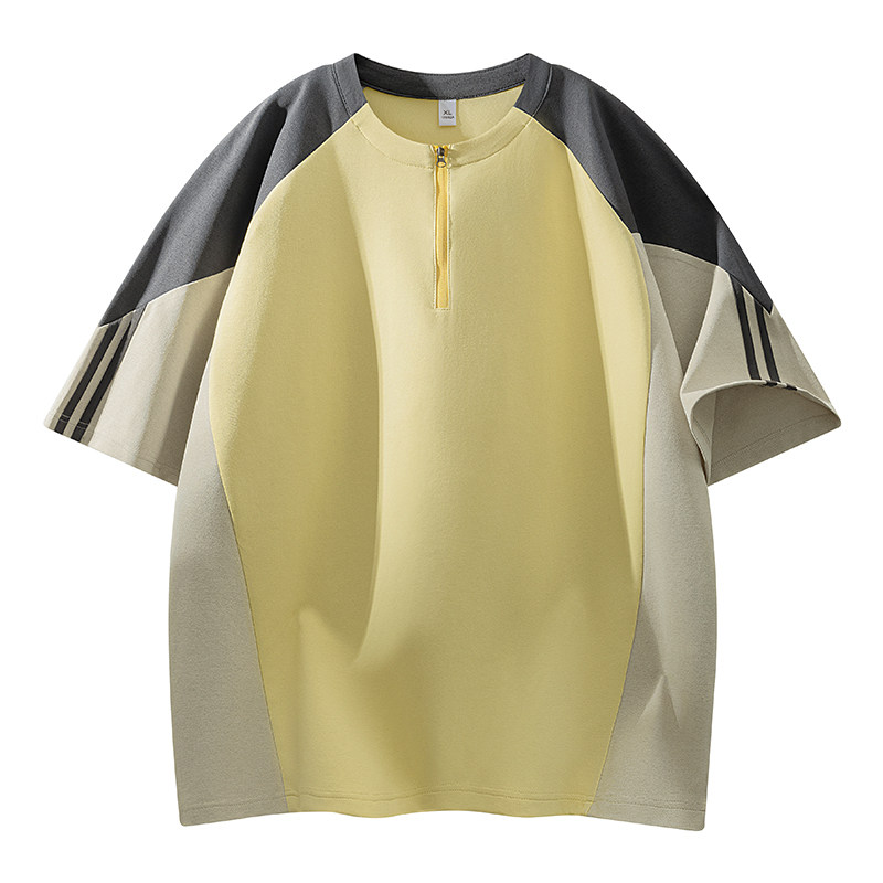 半拉链短袖t恤男女夏季2026新款拼接上衣运动百搭情侣款休闲日常