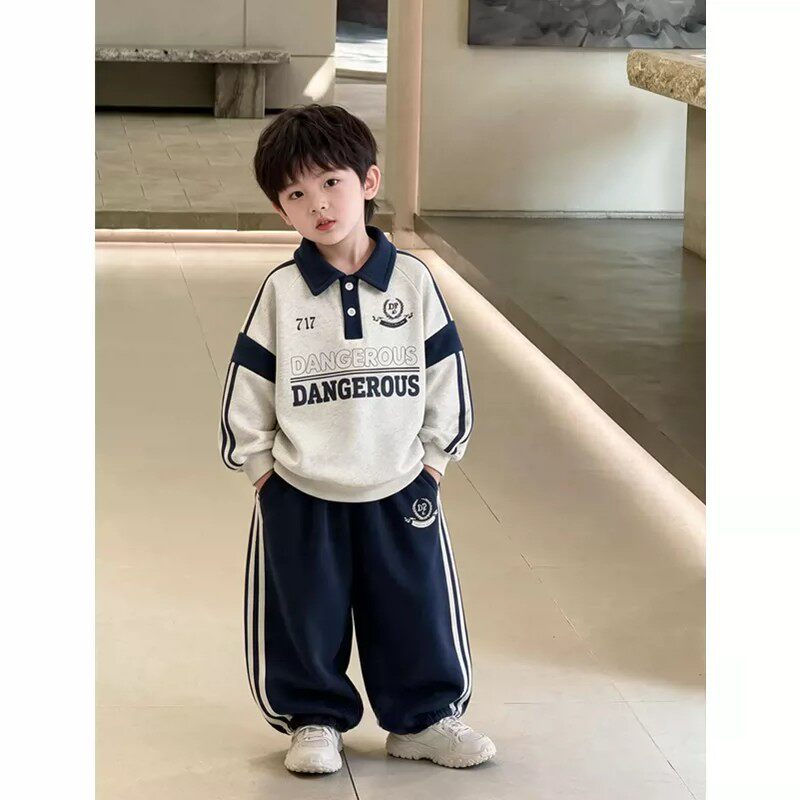 男童秋季套装2026新款儿童polo领卫衣帅气小男孩春秋款运动装衣服