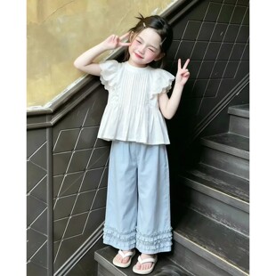 现货女童衬衫短袖薄款2026夏装新款小女孩巨好看甜美白色花边上衣