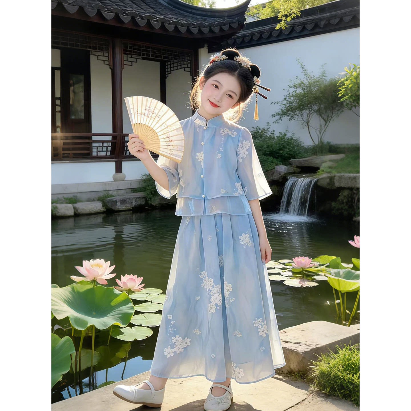 新中式女大童夏季两件套图片