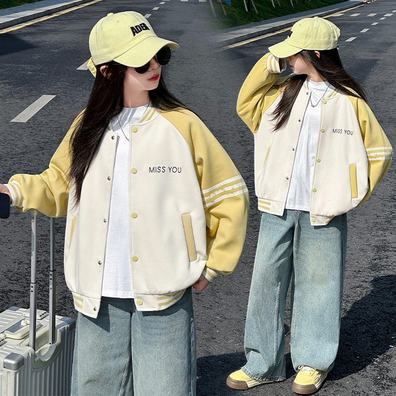 女童外套春秋款2026新款洋气儿童春季棒球服大童休闲时髦春装上衣