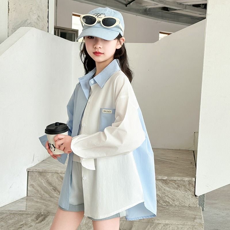 女童夏装薄款衬衫2026夏季新款防晒衣外套大童休闲洋气衬衣防晒服图片