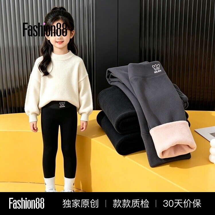 &nbsp;女童冬季加绒打底裤外穿鲨鱼皮长裤高弹不掉档儿童羊羔绒保暖裤