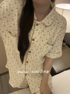 碎花睡衣女夏季2024年新款短袖日系复古田园可外穿学生家居服套装