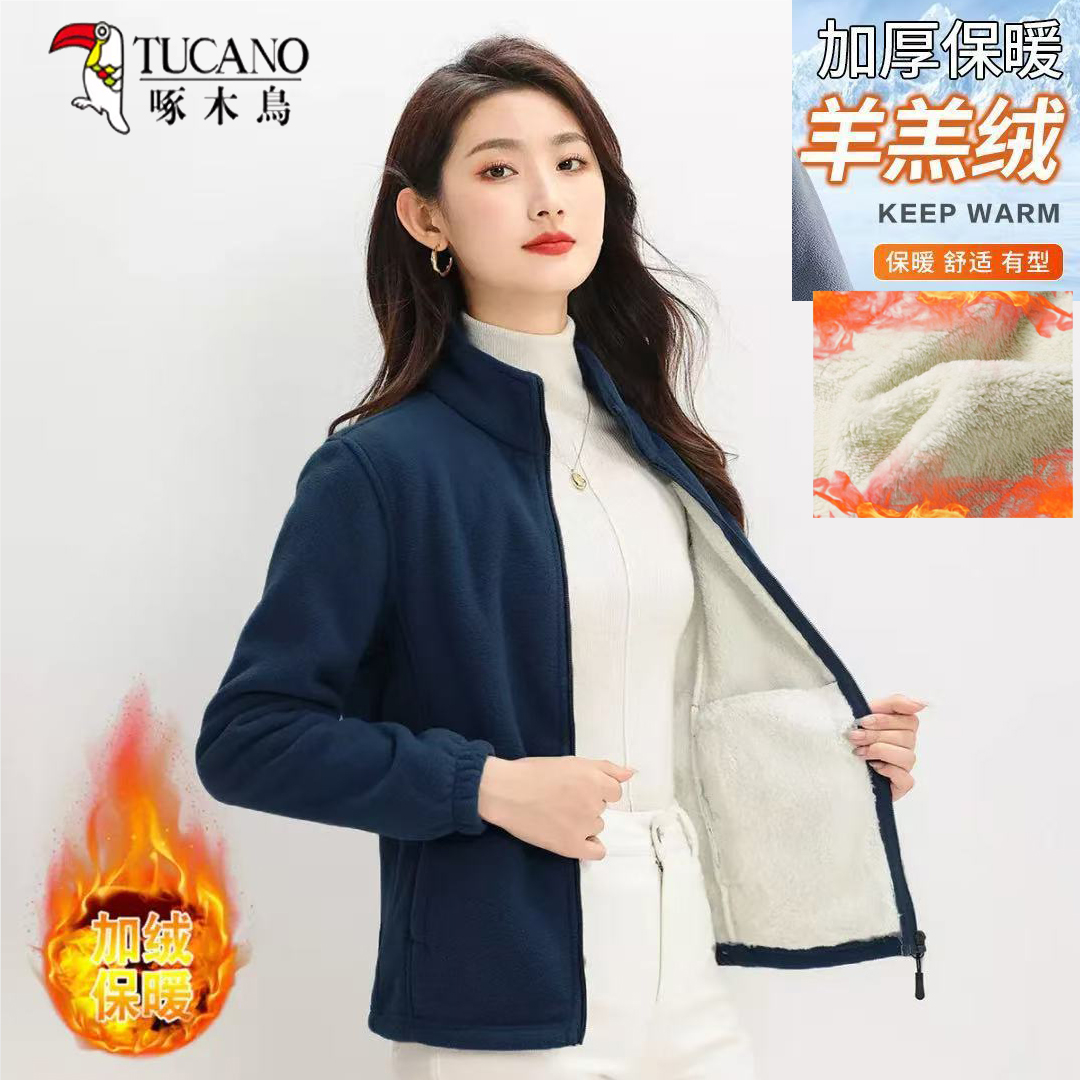 啄木鸟秋冬羊羔绒外套女抓绒衣