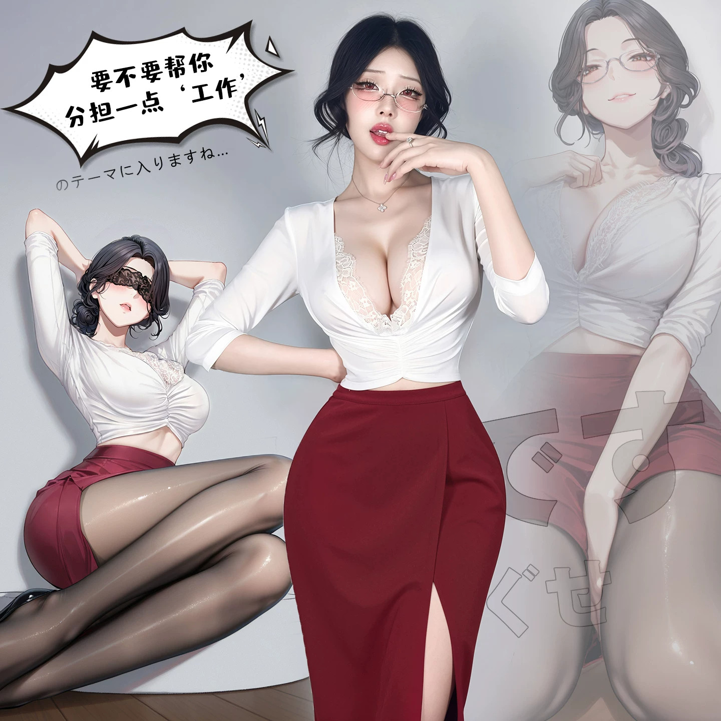 蕾丝侧开叉ol包臀裙秘书套装诱惑新款辣妹禁欲系睡衣氛围感女