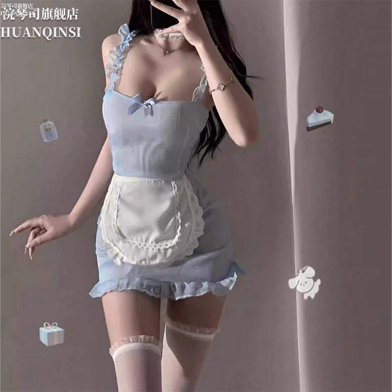女仆cos服性感女佣制服大码吊带睡裙连衣裙短裙免脱床上纯欲套装
