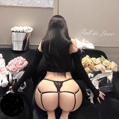 暗夜鲨手欧美性感镂空低腰蕾丝t裤开档纯色蝴蝶结丁字裤女2026款