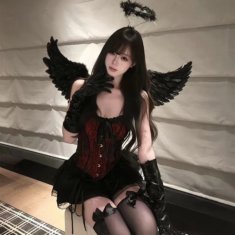 万圣节穿搭暗黑恶魔天使套装角色扮演辣妹穿搭短裙显瘦约会穿搭