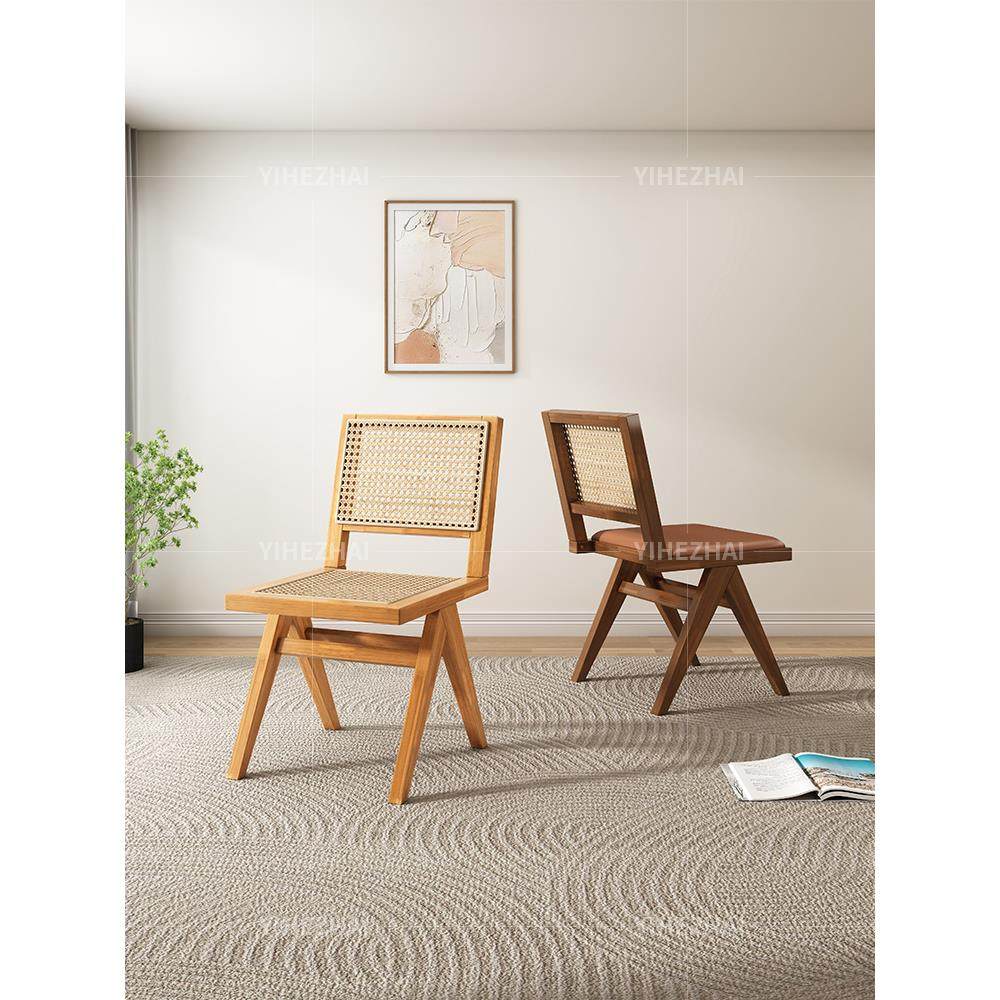 藤条实木餐椅昌迪加尔椅家靠背椅无扶手Wabi-Sabi风格日式民宿餐