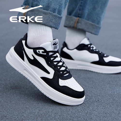 曦光鸿星尔克男鞋2025秋冬季新款撞色皮面黑色低帮板鞋子空军一号