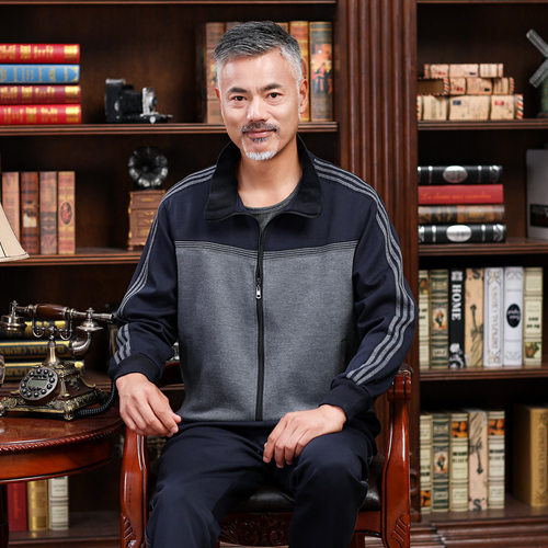 秋季中老年男士运动套装男中年运动服套装春秋大码卫衣爸爸装外套