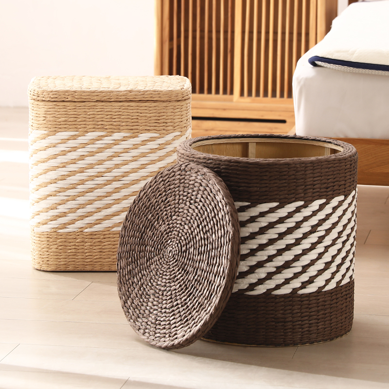 藤编多功能实木收纳凳子客厅可坐储物编织小矮凳家用门口穿换鞋凳