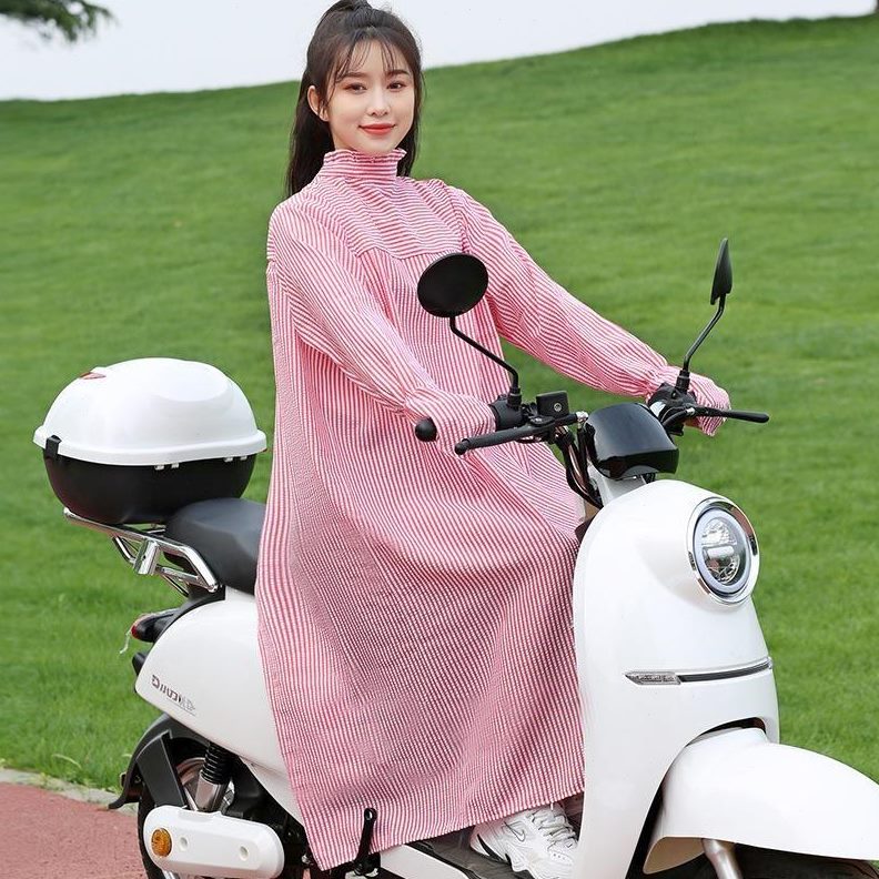 摩托车披肩中长款纯棉电动车骑车防晒衣女遮阳全身防紫外线衣夏季