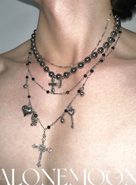NOIR原创 珍珠恶魔果实十字钛钢多层项链