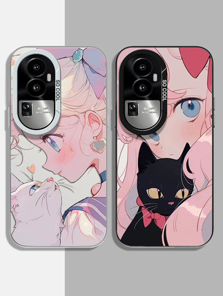 猫和少女适用oppore手机壳新款reno10pro套reno9可爱动漫findx6全包reno8/7卡通6pro创意findx5女款a2por