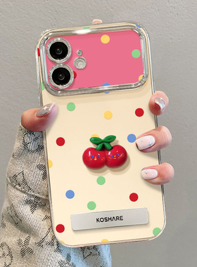 彩色波点樱桃适用vivos19手机壳新款x100pro套iqooneo9大视窗iqoo12硅胶80支架neo7se创意s16por女款y78/52s+