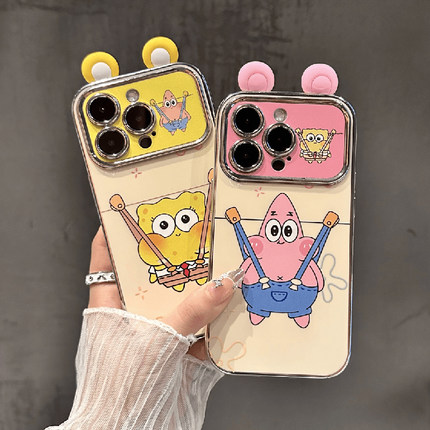 背带裤海绵宝宝适用opporeno12手机壳新款11pro套1+ace3派大星findx7电镀ultra卡通reon9por情侣一加55女k10+