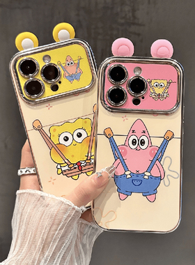 背带裤海绵宝宝适用vivos19手机壳新款x100pro套iqooneo9派大星iqoo12电镀80卡通neo7se情侣s16por女y78/52s+