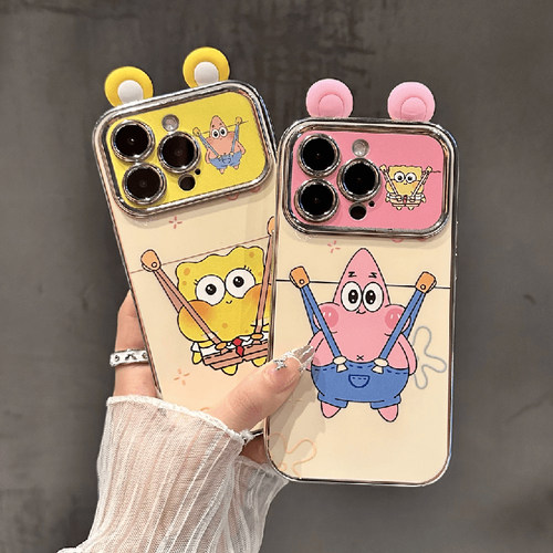 背带裤海绵宝宝适用vivos19手机壳新款x100pro套iqooneo9派大星iqoo12电镀80卡通neo7se情侣s16por女y78/52s+