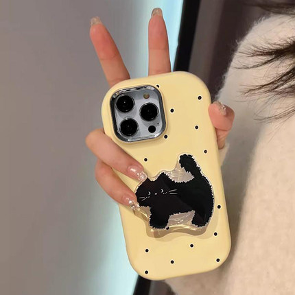 猫咪支架适用oppore手机壳新款10pro套1+ace3奶黄圆点findx7硅胶ace2v可爱reon9por简约一加12男女款k11+