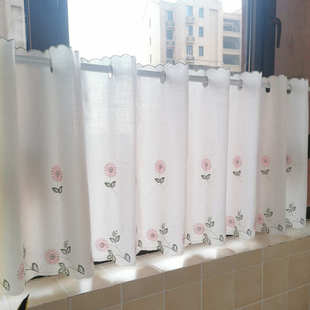 半截窗帘短窗帘阳台纱帘半帘田园厨房小窗帘飘窗布帘免打孔短帘