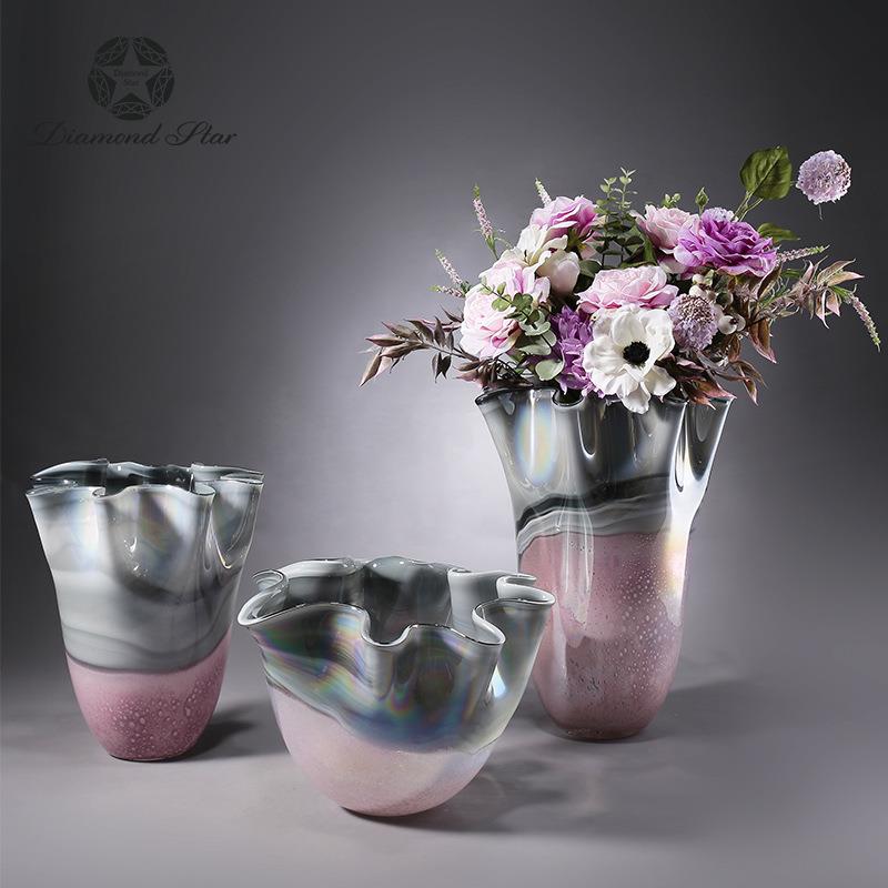 钻石星创意电镀粉瓷玻璃花瓶摆件装饰工艺品软装饰品花瓶花器