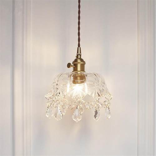 ins风日式复古玻璃水晶吊灯 简约现代床头餐厅阳台过道玄关走廊灯