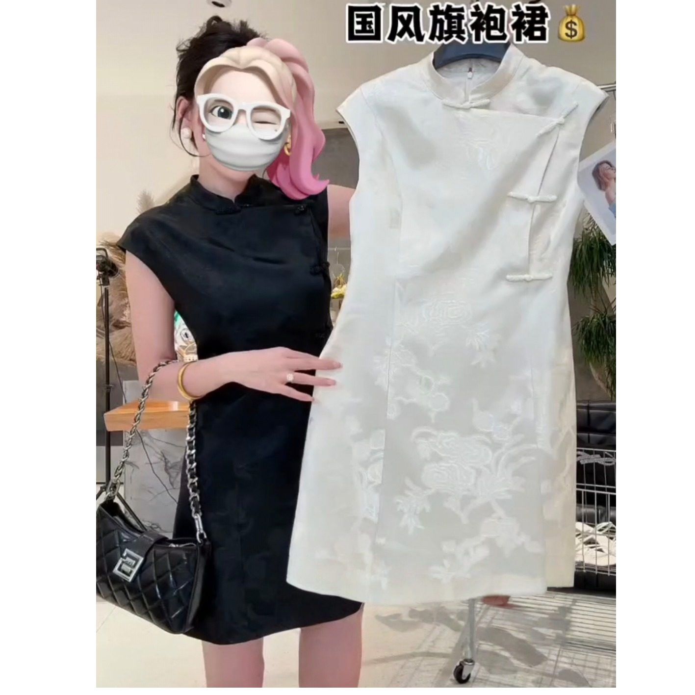 NZ-3011夏款国风新中式旗袍短袖连衣裙显瘦系扣印花提花气质A字裙