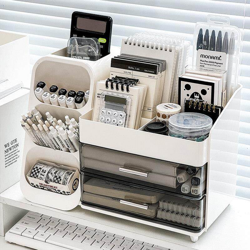 多功能桌面收纳盒大容量学生书桌文具杂物办公室置物架斜插式笔筒