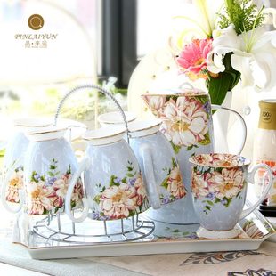 陶瓷礼盒客厅水轻奢水壶欧式 托盘杯子骨瓷茶杯具杯具家用套装 水杯