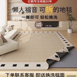 胶双层水洗地垫高级侘寂简约风奶油可机洗无2025风地毯客厅可拆洗