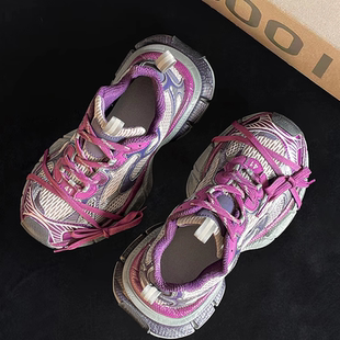 运动休闲鞋 子2025新款 子 男女莆田厚底增高鞋 巴黎3xl暗紫色老爹鞋