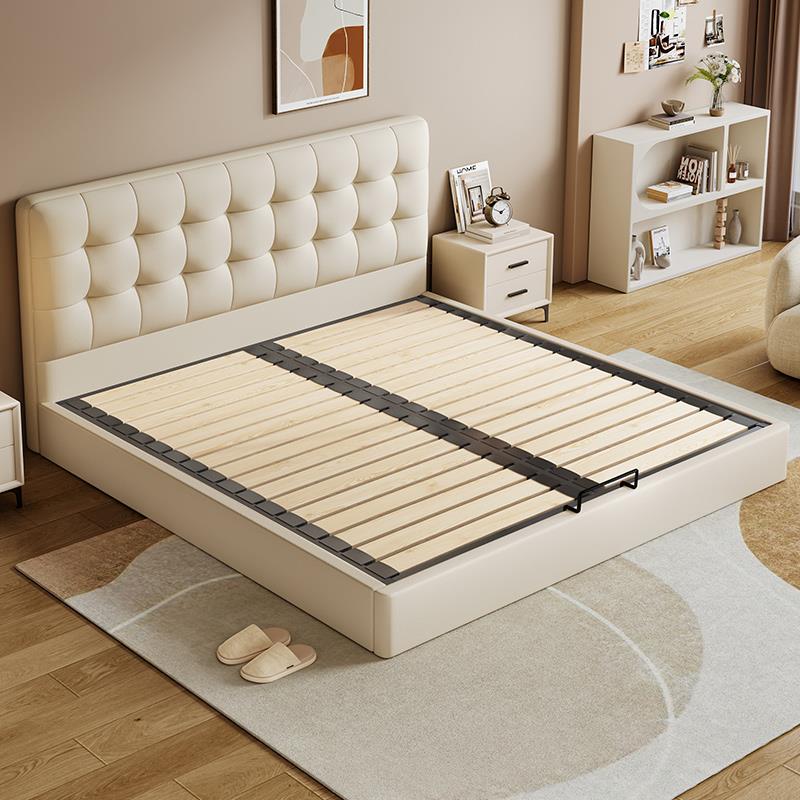 纯实木华夫格小户型薄床头落地床卧室钢木静音排骨架床支持定制