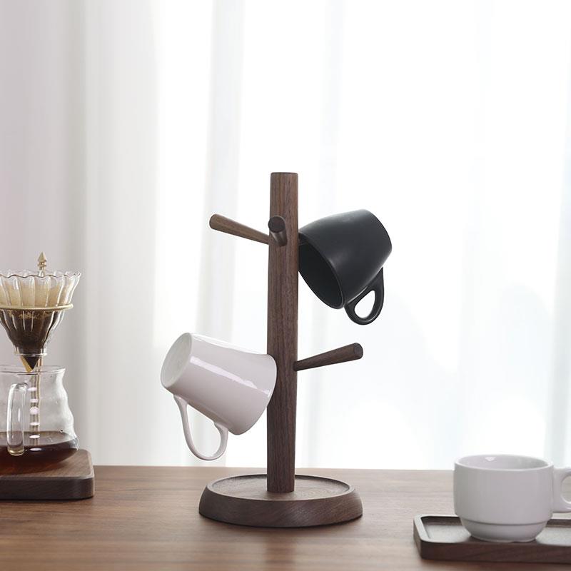 实木沥水杯架家用茶杯挂架桌面马克杯黑胡桃木置物架水杯收纳层架